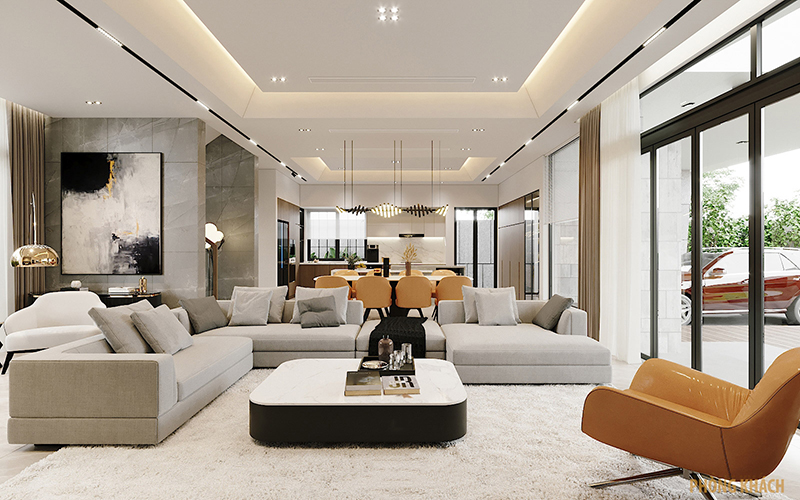 Mẫu Trần Thạch Cao Dành Cho Phòng Khách Liền Bếp 1