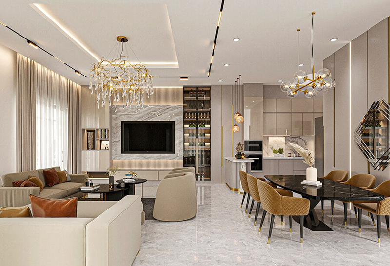 Mẫu Trần Thạch Cao Dành Cho Phòng Khách Liền Bếp 2