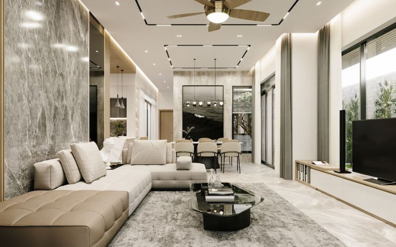 Mẫu Trần Thạch Cao Phòng Khách Liền Bếp đơn Giản 3